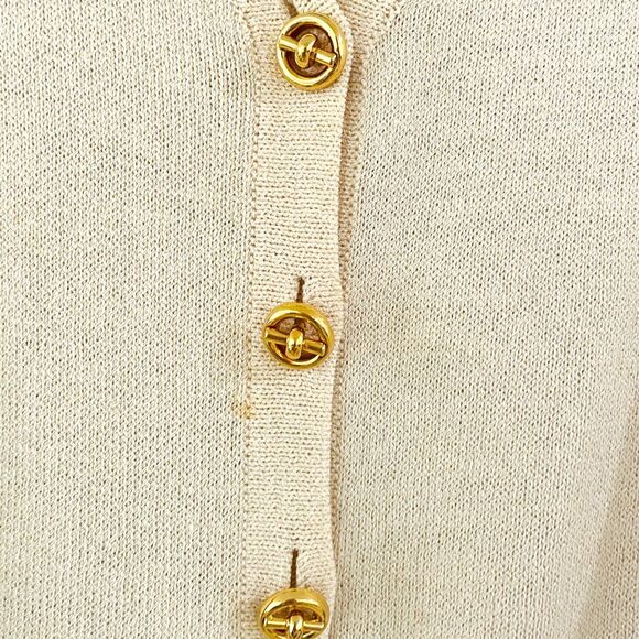 St John Collection Marie Gray Sz 10 Collared Striped Cardigan V-Neck Gold Button - Picture 4 of 13